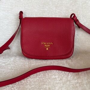 Prada Cherry Red Pebbled Leather Crossbody Bag